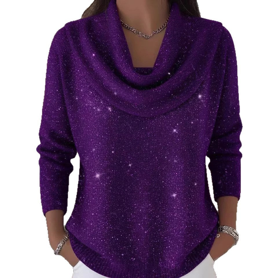 Damen Glitzernder Strickpullover mit Wasserfall-Ausschnitt Shop Nory
