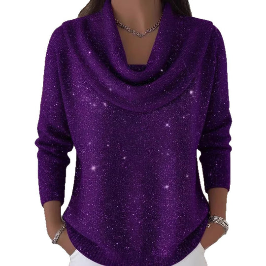 Damen Glitzernder Strickpullover mit Wasserfall-Ausschnitt Shop Nory