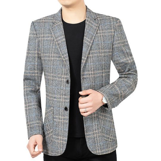 Herren Kariertes Slim-Fit Sakko mit strukturiertem Wollmix und aufgesetzten Taschen Shop Nory