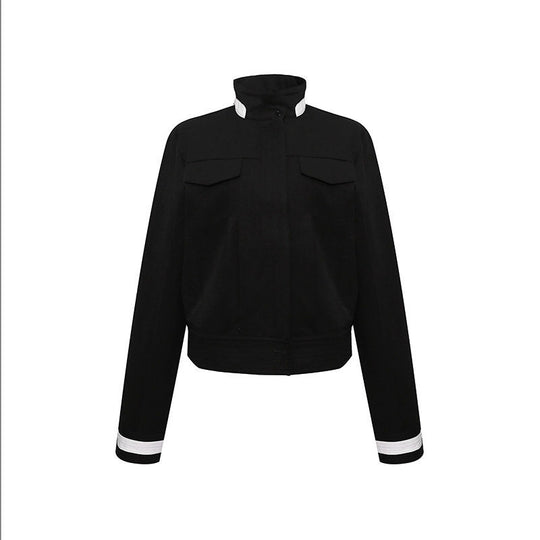 Damen Cropped-Bomberjacke mit Stehkragen, Pattentaschen und Kontrastbündchen Shop Nory