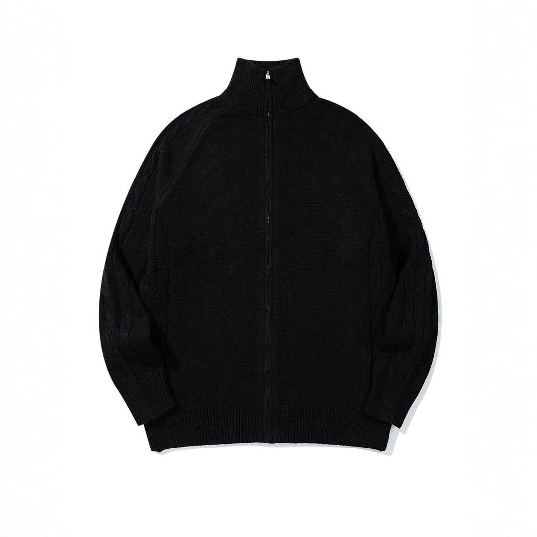Herren Grobstrick‑Zipjacke mit Funnelkragen, Raglanärmeln und Zopfmuster Shop Nory