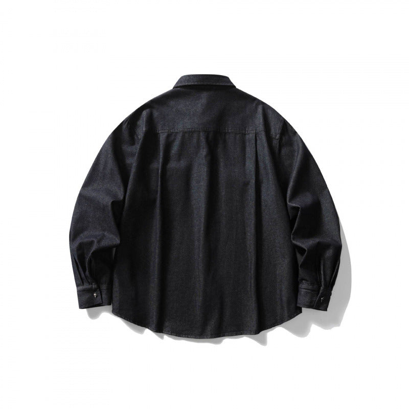 Unisex Kastenförmiges Denim-Overshirt mit Pattentaschen und Hemdkragen Shop Nory