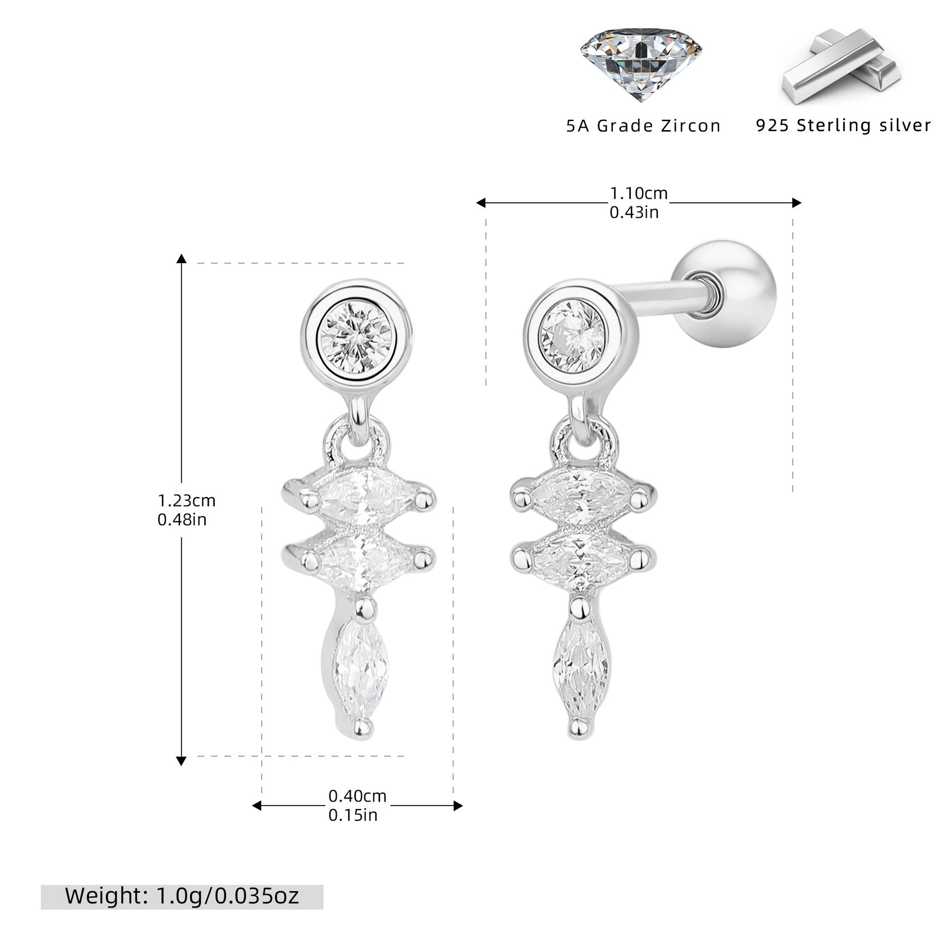 Damen Ohrstecker mit filigranem Zirkon-Akzent aus 925 Sterling Silber Shop Nory