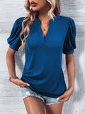 Damen elegantes Blusenshirt mit Puffärmel und V-Ausschnitt