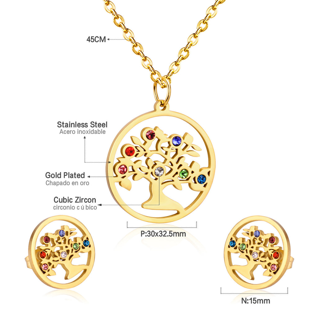 Damen Schmuckset mit Baum-Anhängern aus hochwertigem Edelstahl und goldplattiertem Design Shop Nory