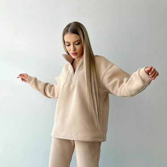 Damen Cropped-Sweatshirt-Set mit hohem Kragen und High-Waist-Jogginghose Shop Nory