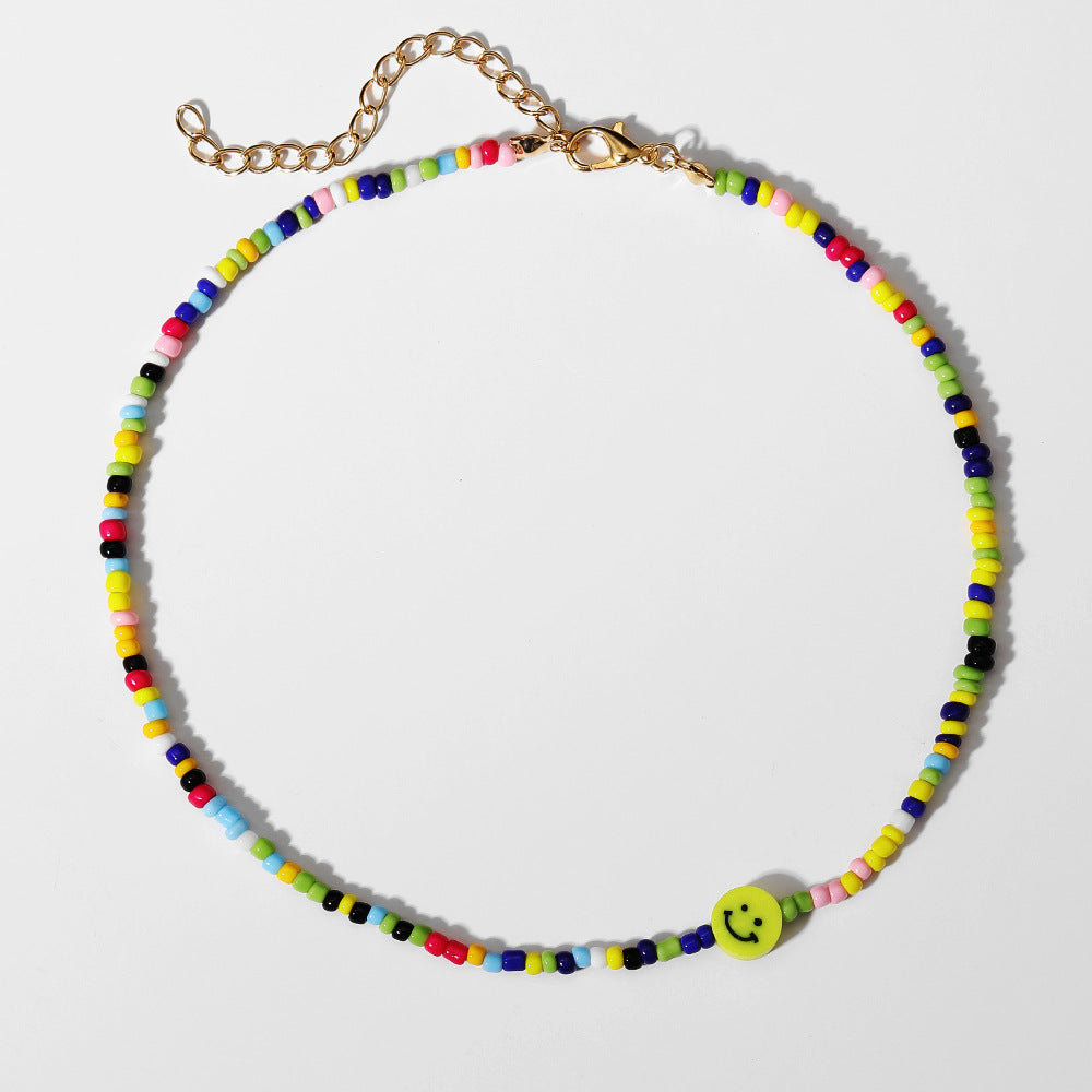 Damen bunte Perlenhalskette mit Smiley-Anhänger Shop Nory