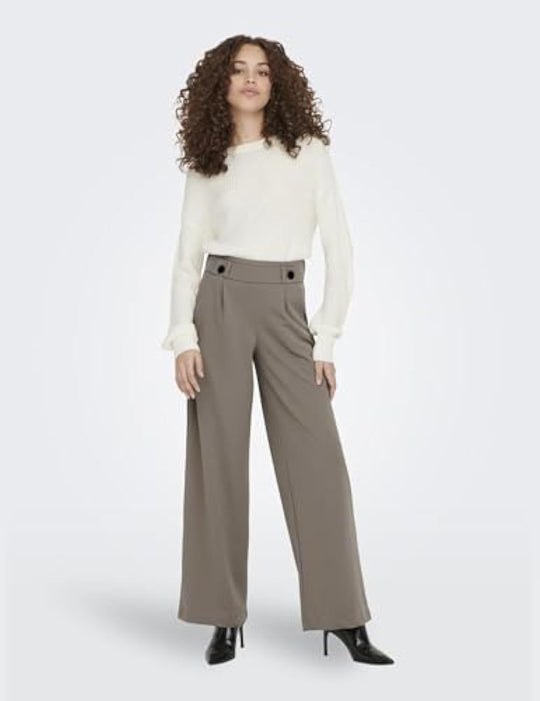 Damen High-Waist Culottehose mit Zierknopf-Bund und weitem Bein Shop Nory