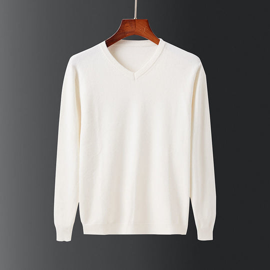 Herren eleganter V-Ausschnitt Pullover aus feiner Wolle
