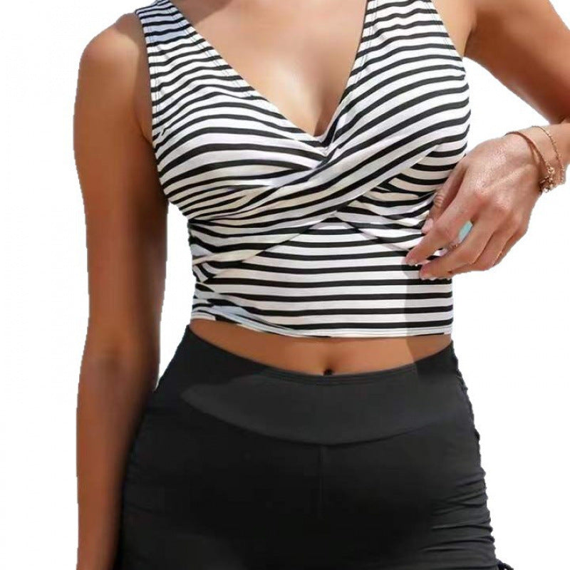 Damen Bikini-Set mit Raffung und trendigem Streifenmuster