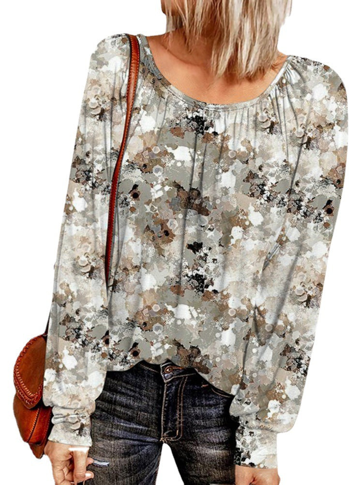 Damen Ethno-Print Oversize-Tunika mit Rundhalsausschnitt und langen Ballonärmeln Shop Nory