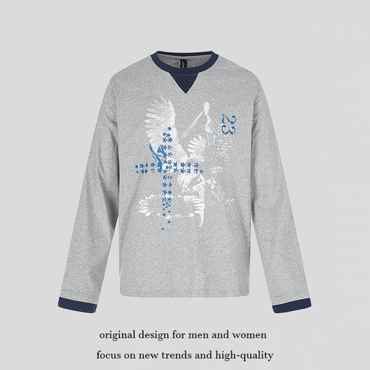Herren Baumwoll-Langarmshirt Sweatshirt mit Adler-Print und Kontrastbündchen Shop Nory