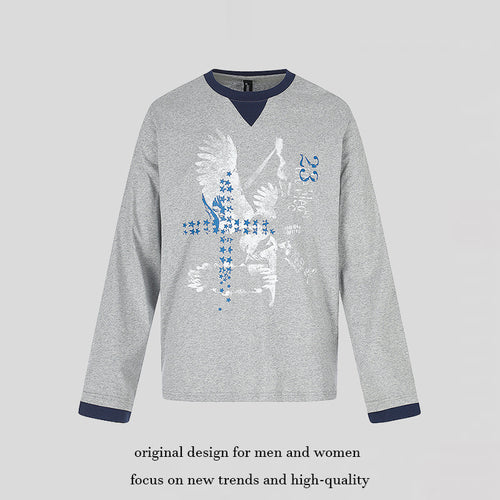 Herren Baumwoll-Langarmshirt Sweatshirt mit Adler-Print und Kontrastbündchen Shop Nory