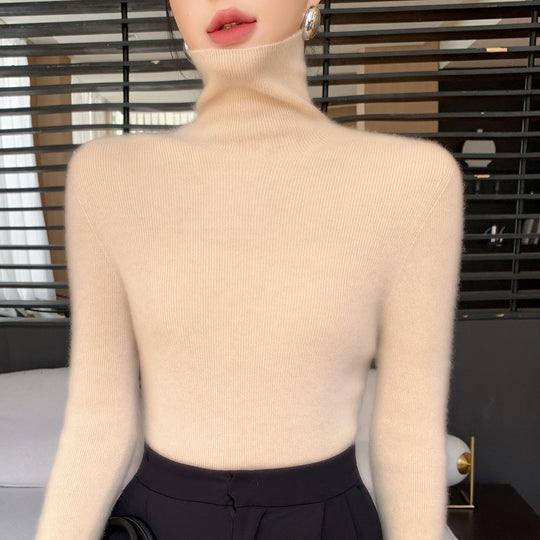 Damen Schlanker Feinstrickpullover mit hohem Rollkragen und feiner Rippstruktur Shop Nory