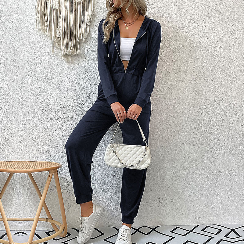 Damen lässiger Jumpsuit mit praktischem Reißverschluss und elastischem Taillenband