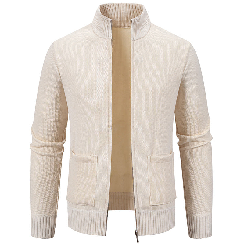 Herren feinstrukturierter Reißverschluss-Strickcardigan mit Stehkragen und aufgesetzten Taschen Shop Nory
