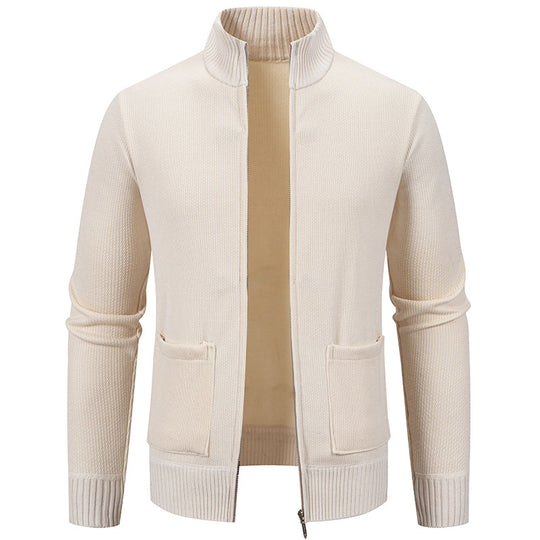 Herren feinstrukturierter Reißverschluss-Strickcardigan mit Stehkragen und aufgesetzten Taschen Shop Nory