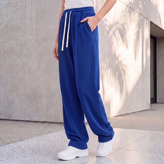 Damen nan weite Loungepalazzo-Hose mit hohem Komfortbund, Kordelzug, seitlichen Eingrifftaschen und dekorativer Seitennaht Shop Nory