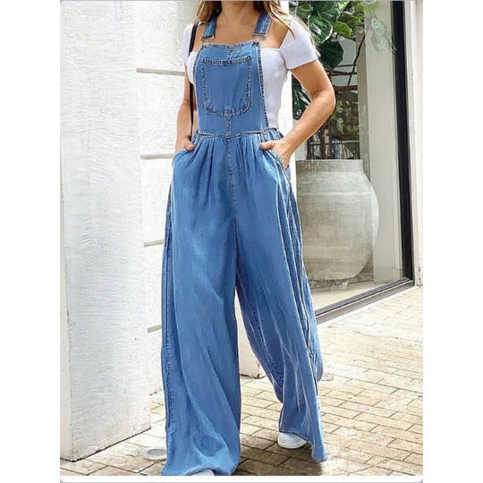 Damen Weite Denim-Latzhose im Palazzo‑Stil Shop Nory