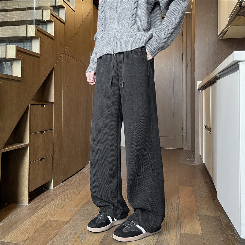 Herren Weit geschnittene Loungehose mit Fischgrätstruktur, elastischem Bund und Tunnelzug Shop Nory