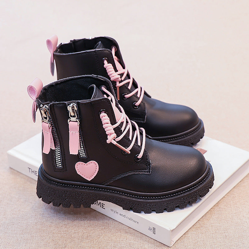Damen Modische Stiefeletten mit herausnehmbaren Schnürsenkeln und seitlichem Reißverschluss
