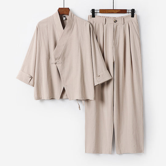 Herren Modernes Zen-Loungewear-Set aus Leichtem Material mit Kurz-Kimono und tailliert-zulaufender Bundhose Shop Nory