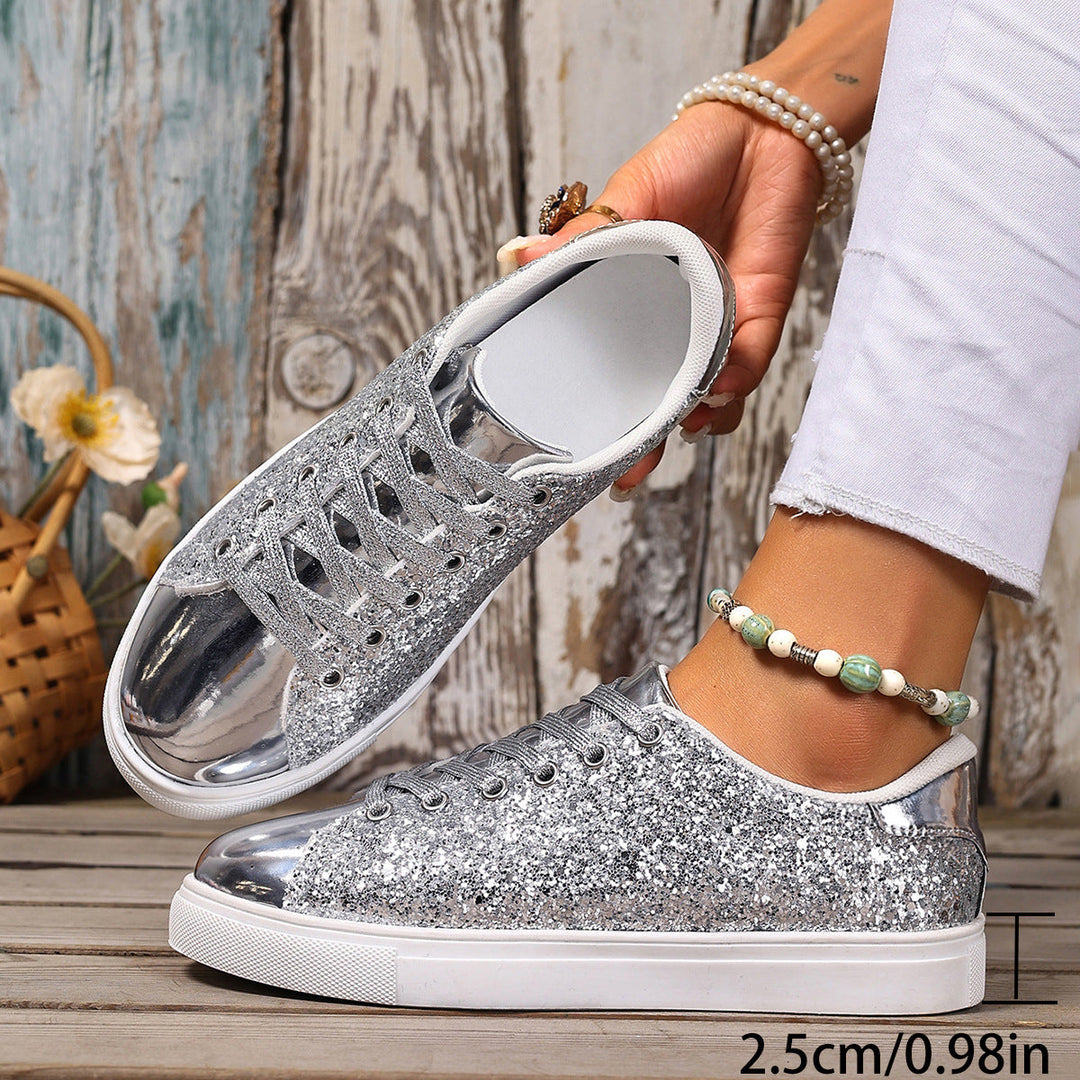 Damen Glitzernde Sneakers mit verspiegelter Zehenkappe und bequemer Polsterung Shopnory