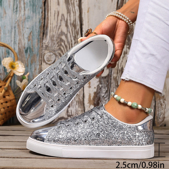 Damen Glitzernde Sneakers mit verspiegelter Zehenkappe und bequemer Polsterung Shopnory