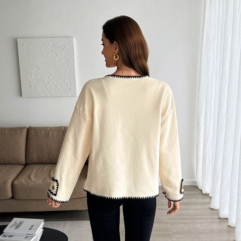 Damen Oversized Bouclé-Jacke mit dekorativer Ziernaht und goldenen Knöpfen Shop Nory