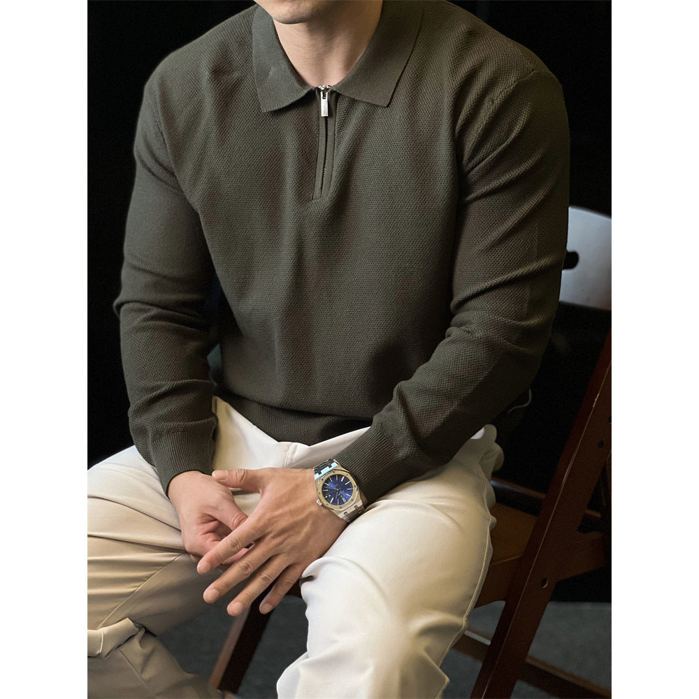 Herren Modisches Langarm Poloshirt mit Reißverschluss Shop Nory