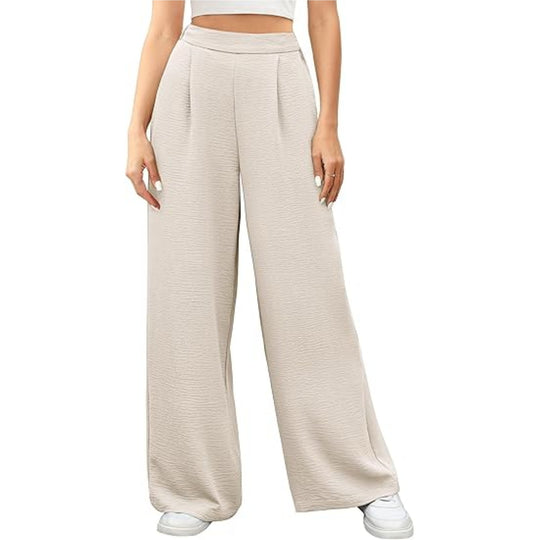 Damen hochtaillierte weite Palazzo-Hose mit Strukturstoff Shop Nory