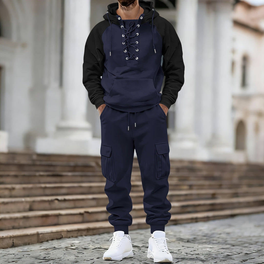 Herren Kapuzen-Sweatshirt mit vorn geschnürter Blende, Raglanärmeln und Kängurutasche Shop Nory