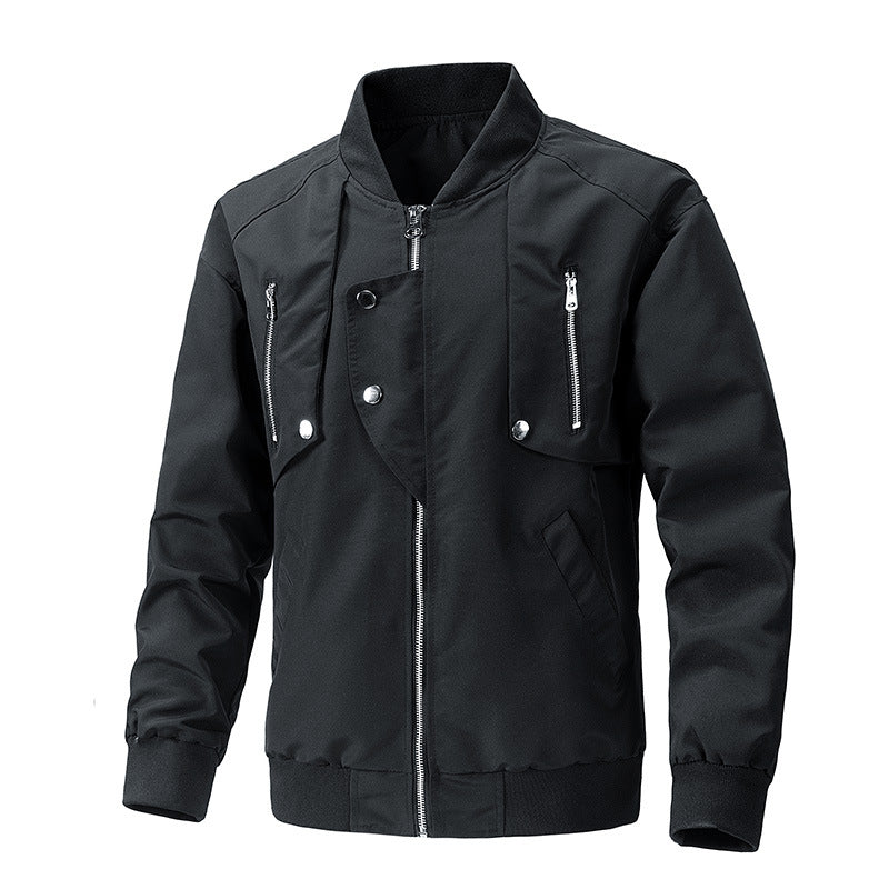 Herren urbane Bomberjacke mit Stehkragen, vertikalen Brustreißverschlüssen und geripptem Saum Shop Nory