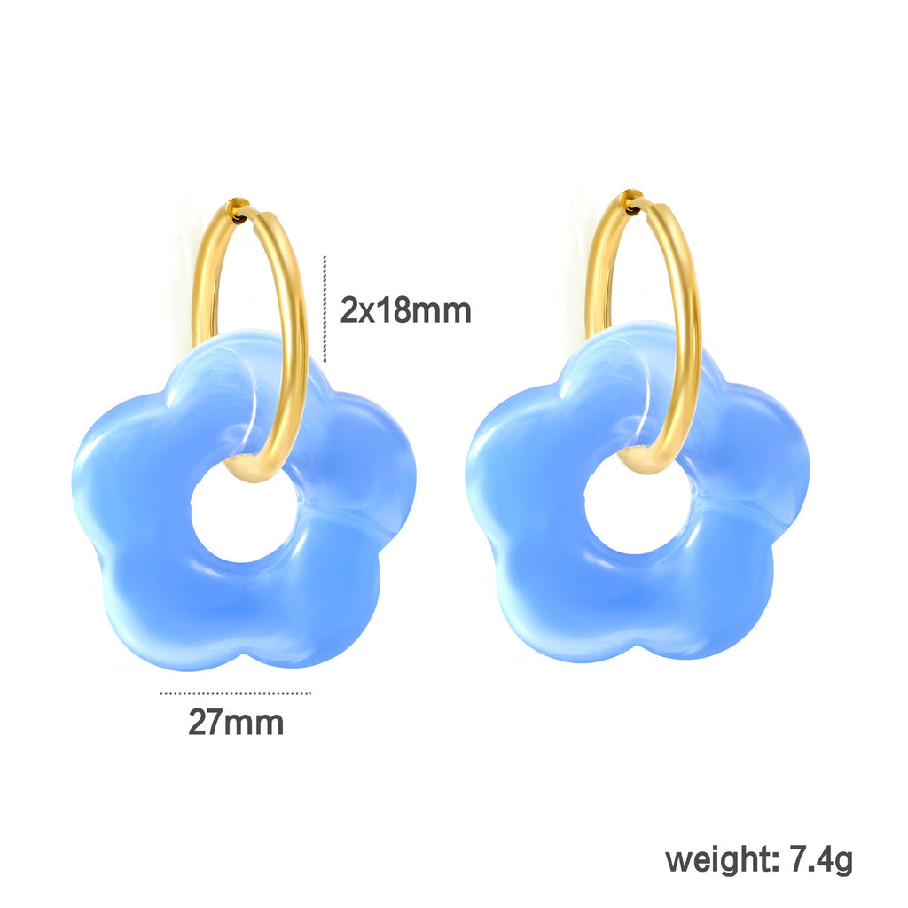 Damen Hängende Ohrstecker mit kunstvollem Blüten-Design und goldenem Ring Shop Nory