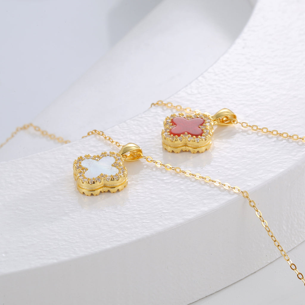 Damen elegante Halskette mit rotem Anhänger und Zirkoniasteinen Shop Nory