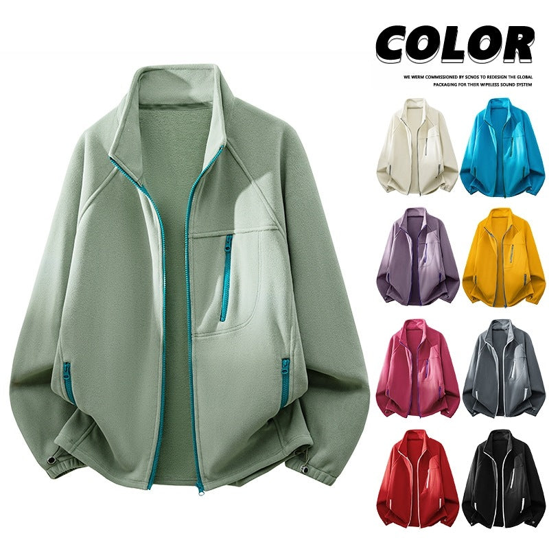 Unisex Leichte Fleecejacke mit Stehkragen, Raglanärmeln und multiplen Reißverschlusstaschen Shop Nory