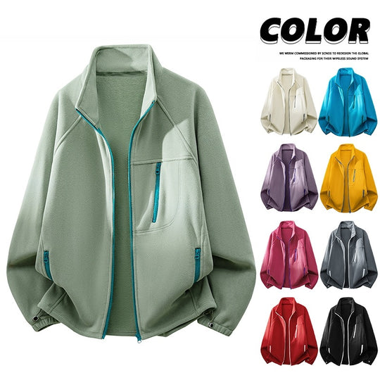 Unisex Leichte Fleecejacke mit Stehkragen, Raglanärmeln und multiplen Reißverschlusstaschen Shop Nory