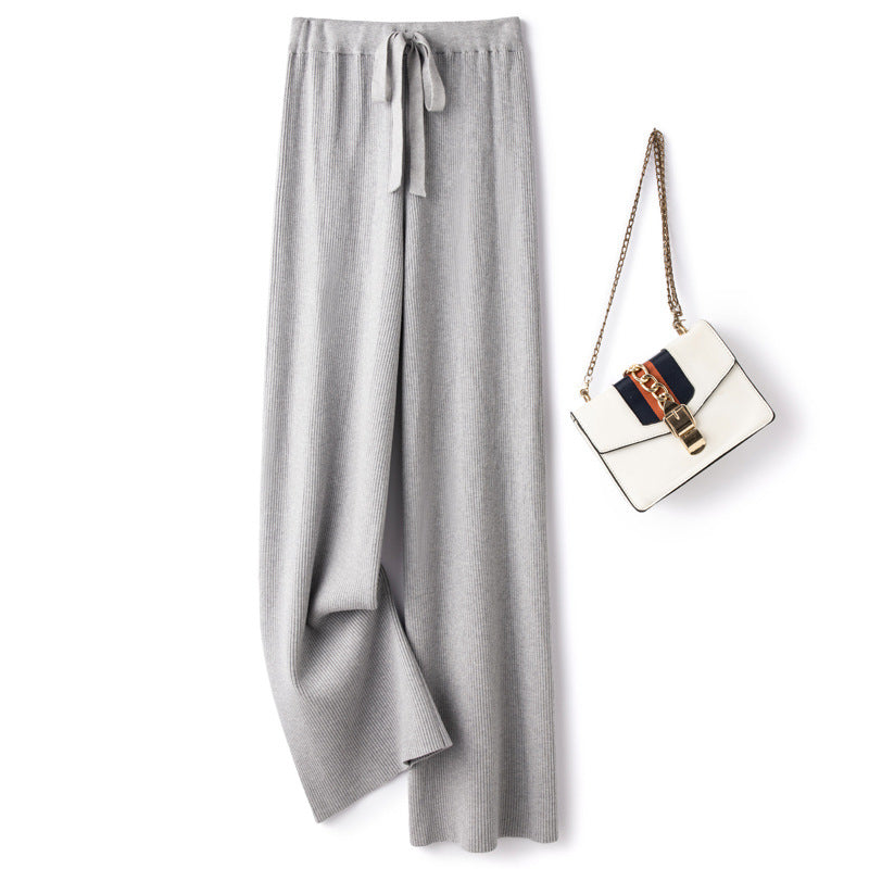 Damen Weite Rippstrick-Hose mit Tunnelzug und fließender Palazzo-Silhouette Shop Nory