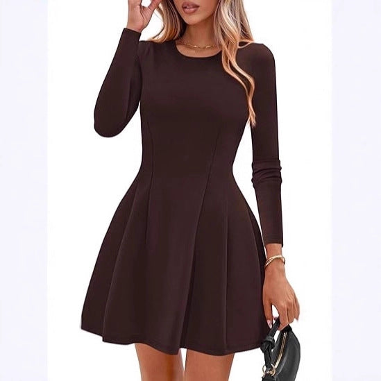 Damen Langärmeliges A-Linien Skaterkleid mit figurschmeichelnden Nähten Shop Nory
