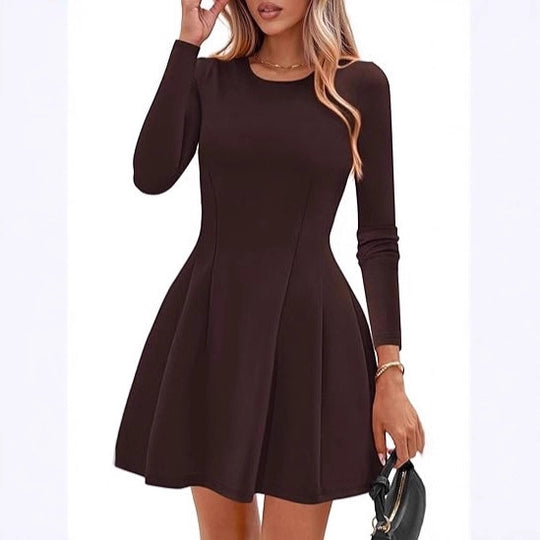 Damen Langärmeliges A-Linien Skaterkleid mit figurschmeichelnden Nähten Shop Nory