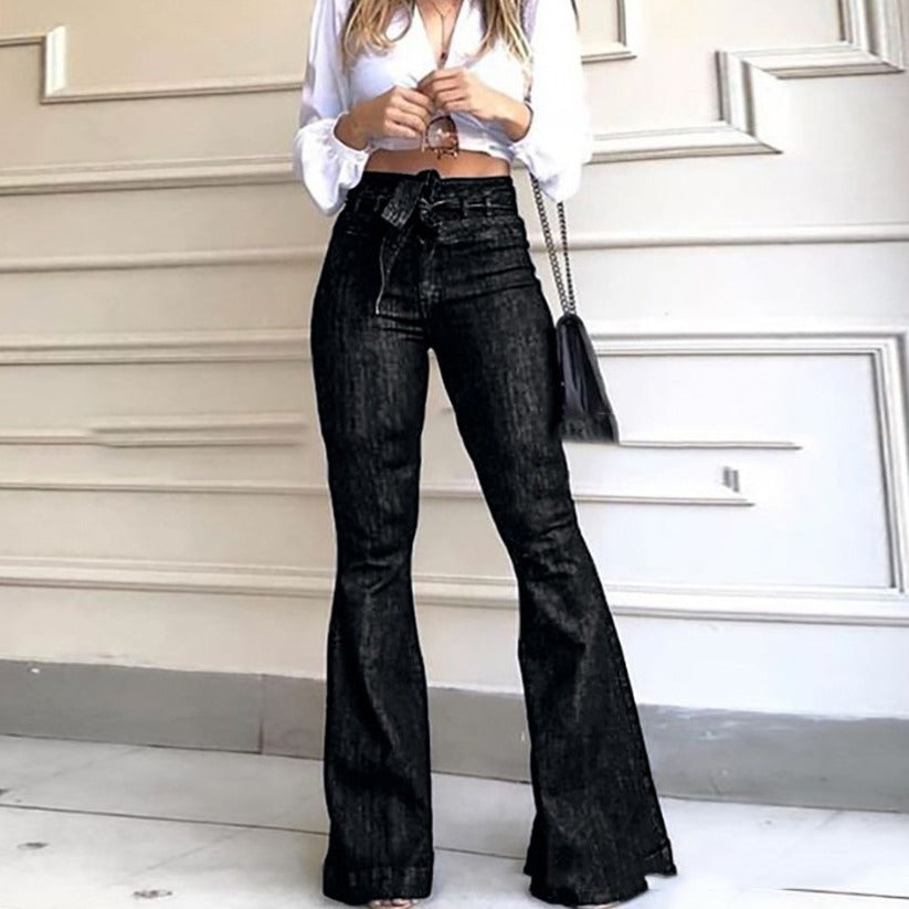 Damen Schlagjeans mit hoch tailliertem Bund