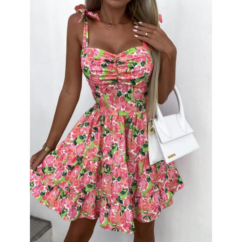 Damen Minikleid mit hohen Bund und verspielten Schulterbändern