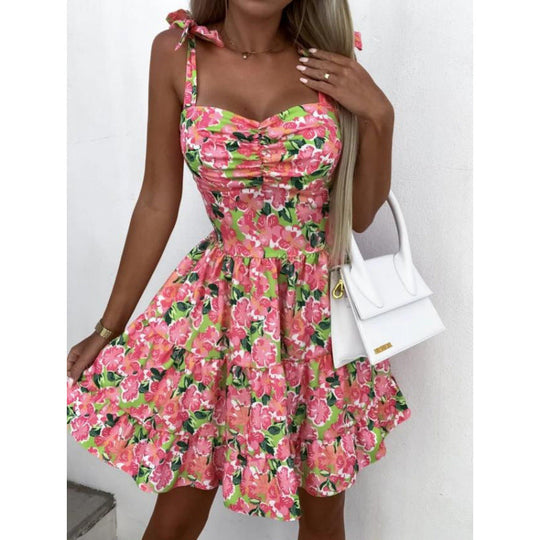 Damen Minikleid mit hohen Bund und verspielten Schulterbändern
