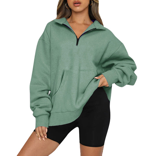 Damen nan Oversize-Halbzip-Kapuzenpullover mit Kängurutasche und verlängertem Saum Shop Nory