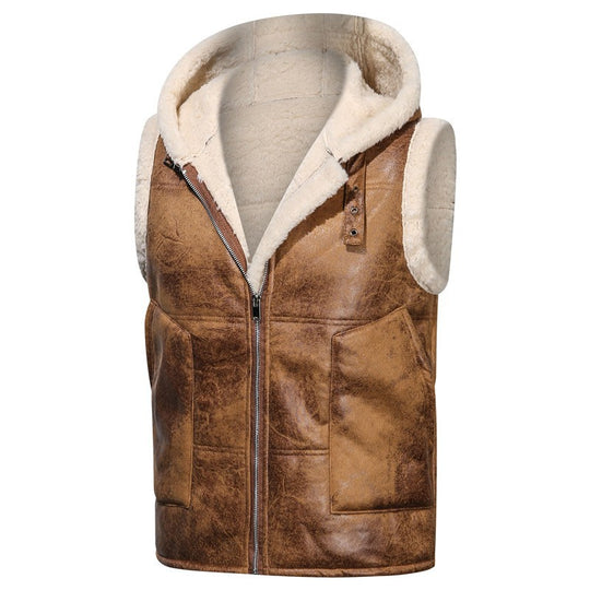 Herren Kapuzenweste im Lammfell‑Look mit Teddyfutter, Reißverschluss und großen Pattentaschen Shop Nory