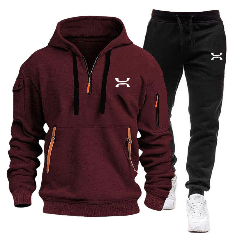 Herren Hoodie-Trainingsanzug mit Reißverschlusstaschen