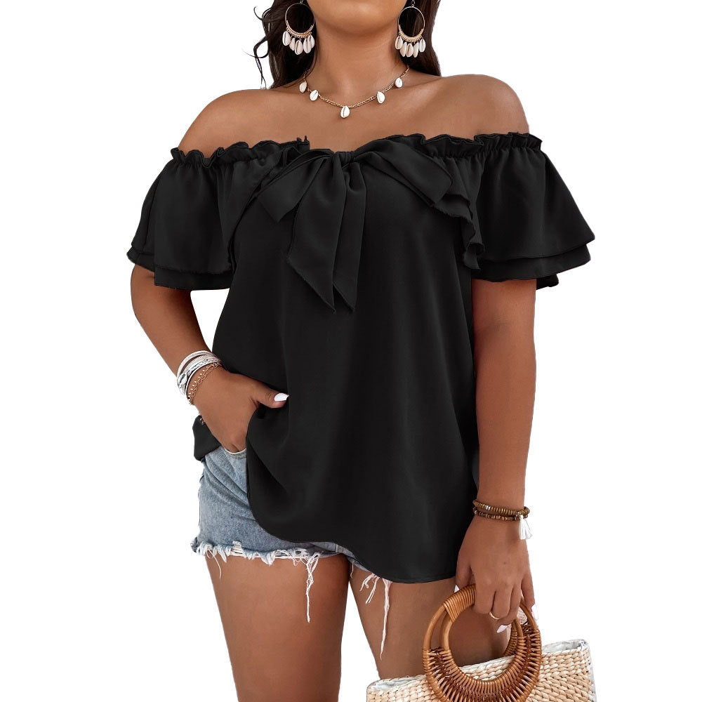 Damen Off-Shoulder Oberteil mit Schleifen-Details und Rüschensäumen