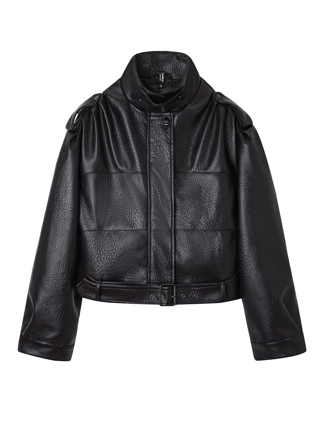 Damen Kurzjacke im Utility-Look aus strukturierter Kunstlederoptik mit hohem Stehkragen und verstellbarem Taillengürtel Shop Nory