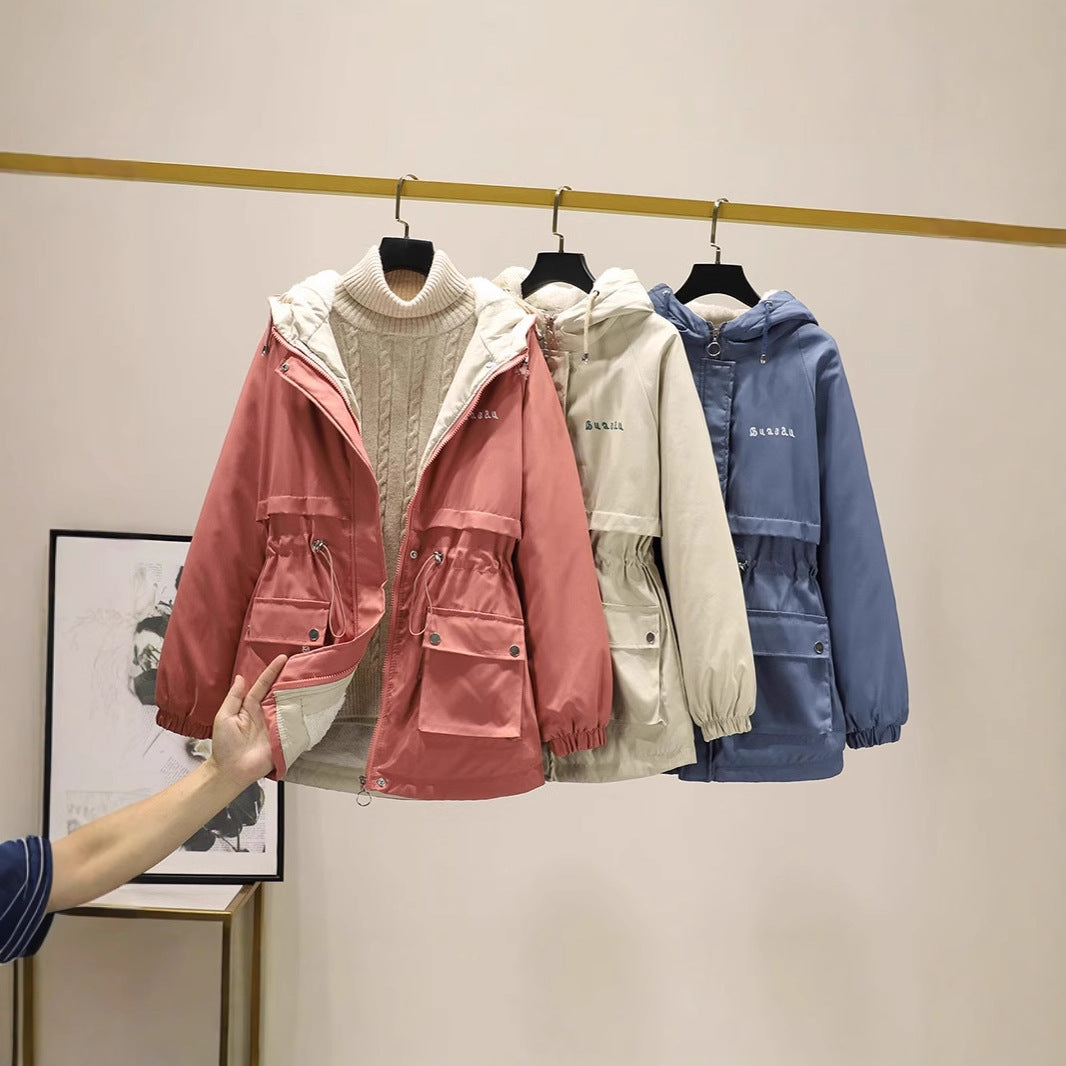 Damen gefütterte Parka-Jacke mit Kapuze und verstellbarem Taillenzug Shop Nory