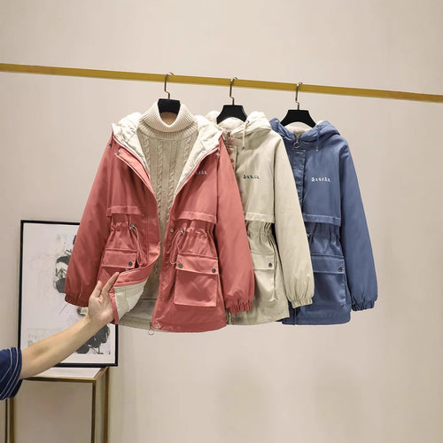 Damen gefütterte Parka-Jacke mit Kapuze und verstellbarem Taillenzug Shop Nory